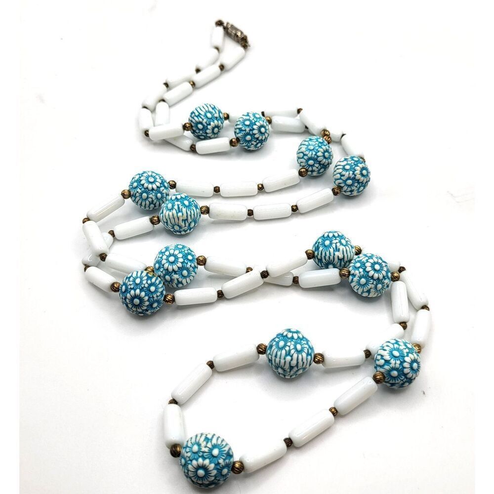Vintage 70sโBohemian Extra Long Floral Beads Station Necklace 37in